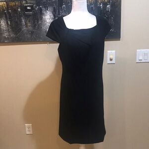 Tahari Arthur Levine Black Cap Sleeve sheath Bow Collar Lined Dress-Size 10